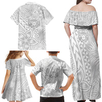 Personalised Tonga White Sunday Family Matching Off Shoulder Maxi Dress and Hawaiian Shirt Tropical Plant With Polynesian Pattern LT9 - Wonder Print Shop