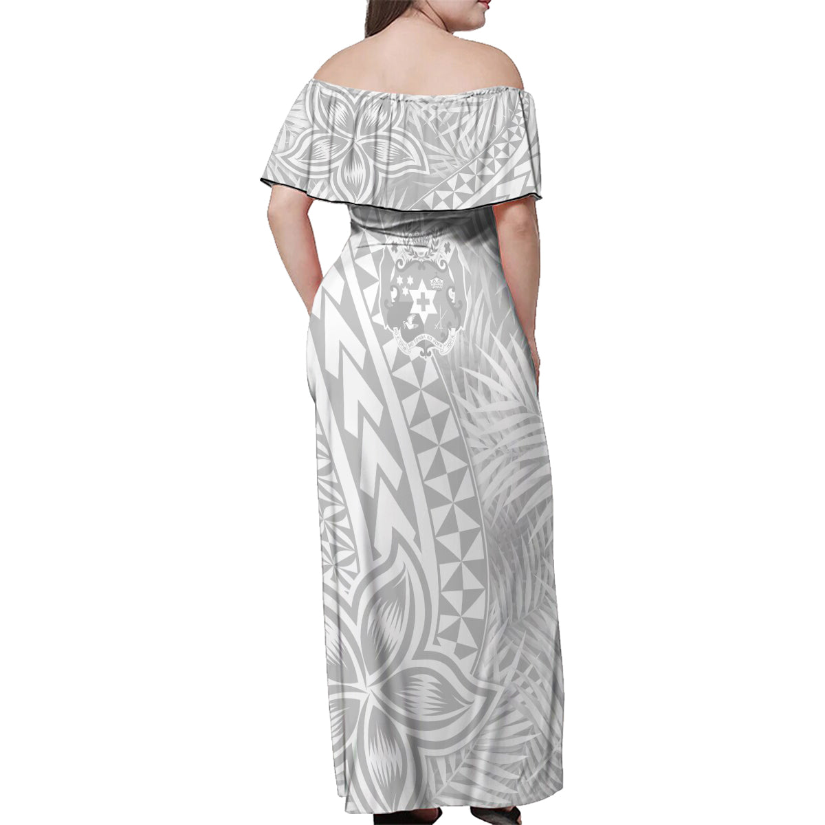 Personalised Tonga White Sunday Family Matching Off Shoulder Maxi Dress and Hawaiian Shirt Tropical Plant With Polynesian Pattern LT9 - Wonder Print Shop