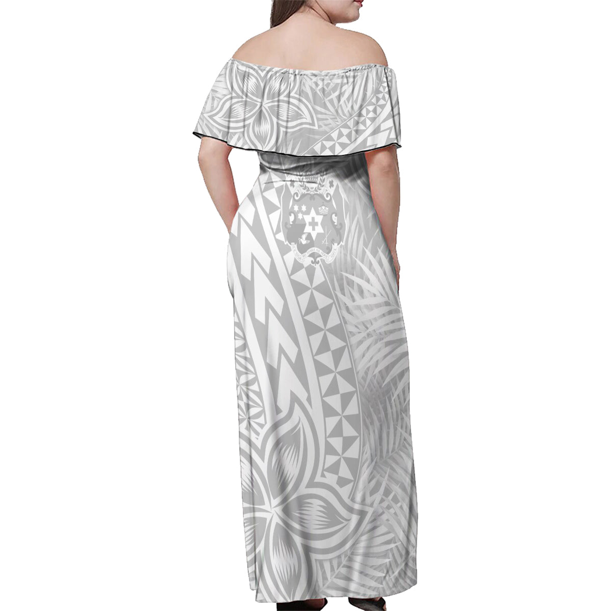 Personalised Tonga White Sunday Family Matching Off Shoulder Maxi Dress and Hawaiian Shirt Tropical Plant With Polynesian Pattern LT9 - Wonder Print Shop