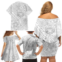 Personalised Tonga White Sunday Family Matching Off Shoulder Short Dress and Hawaiian Shirt Tropical Plant With Polynesian Pattern LT9 - Wonder Print Shop