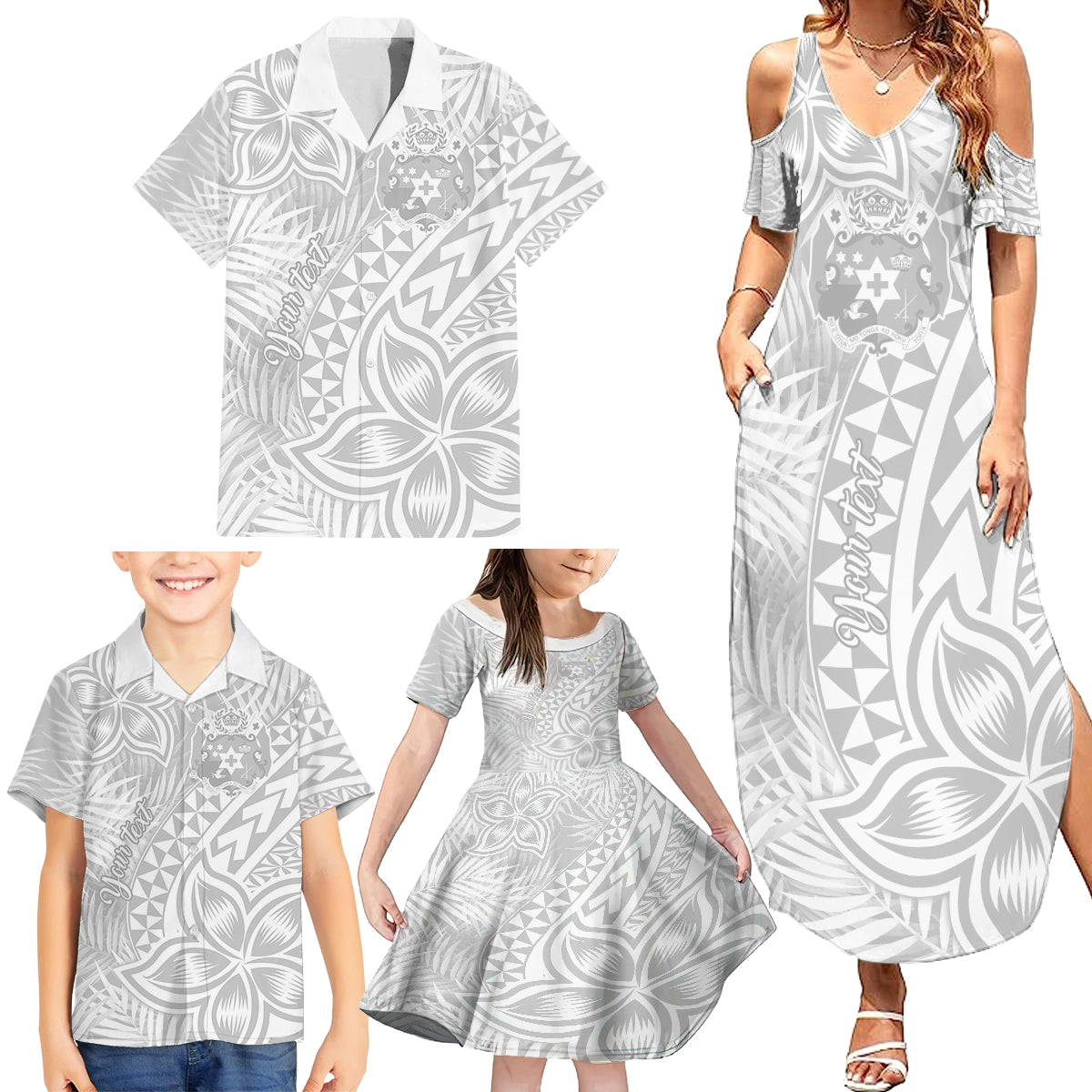 Personalised Tonga White Sunday Family Matching Summer Maxi Dress and Hawaiian Shirt Tropical Plant With Polynesian Pattern - Wonder Print Shop