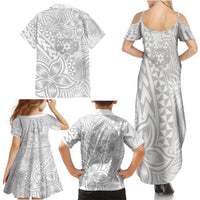Personalised Tonga White Sunday Family Matching Summer Maxi Dress and Hawaiian Shirt Tropical Plant With Polynesian Pattern - Wonder Print Shop