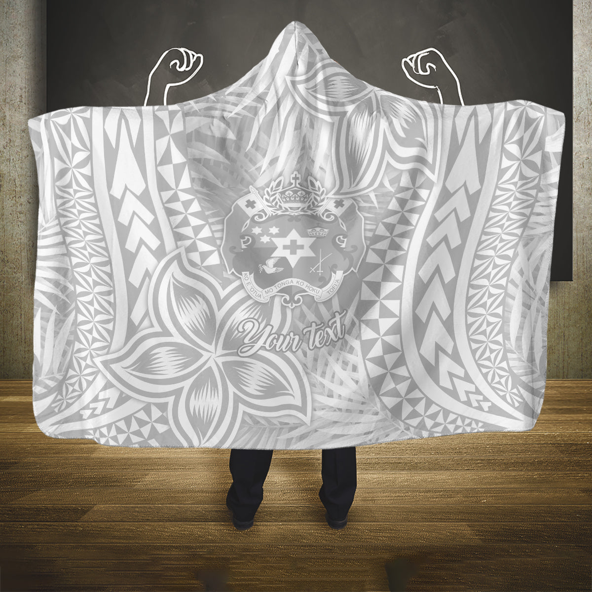 personalised-tonga-white-sunday-hooded-blanket-tropical-plant-with-polynesian-pattern