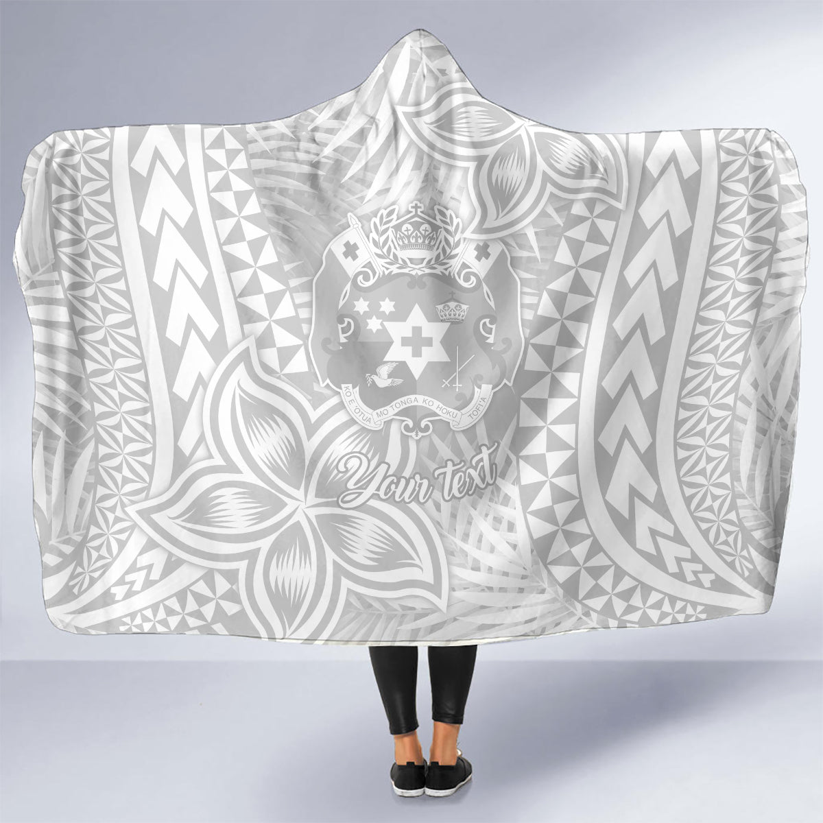 personalised-tonga-white-sunday-hooded-blanket-tropical-plant-with-polynesian-pattern