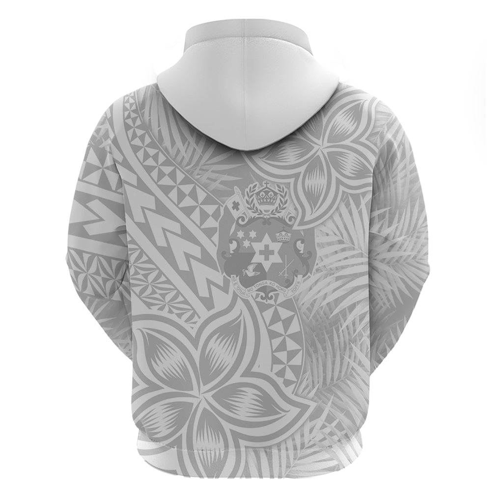 Personalised Tonga White Sunday Hoodie Tropical Plant With Polynesian Pattern - Wonder Print Shop