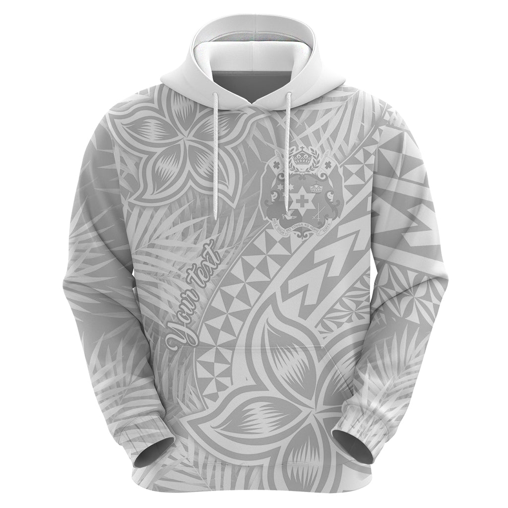 Personalised Tonga White Sunday Hoodie Tropical Plant With Polynesian Pattern - Wonder Print Shop