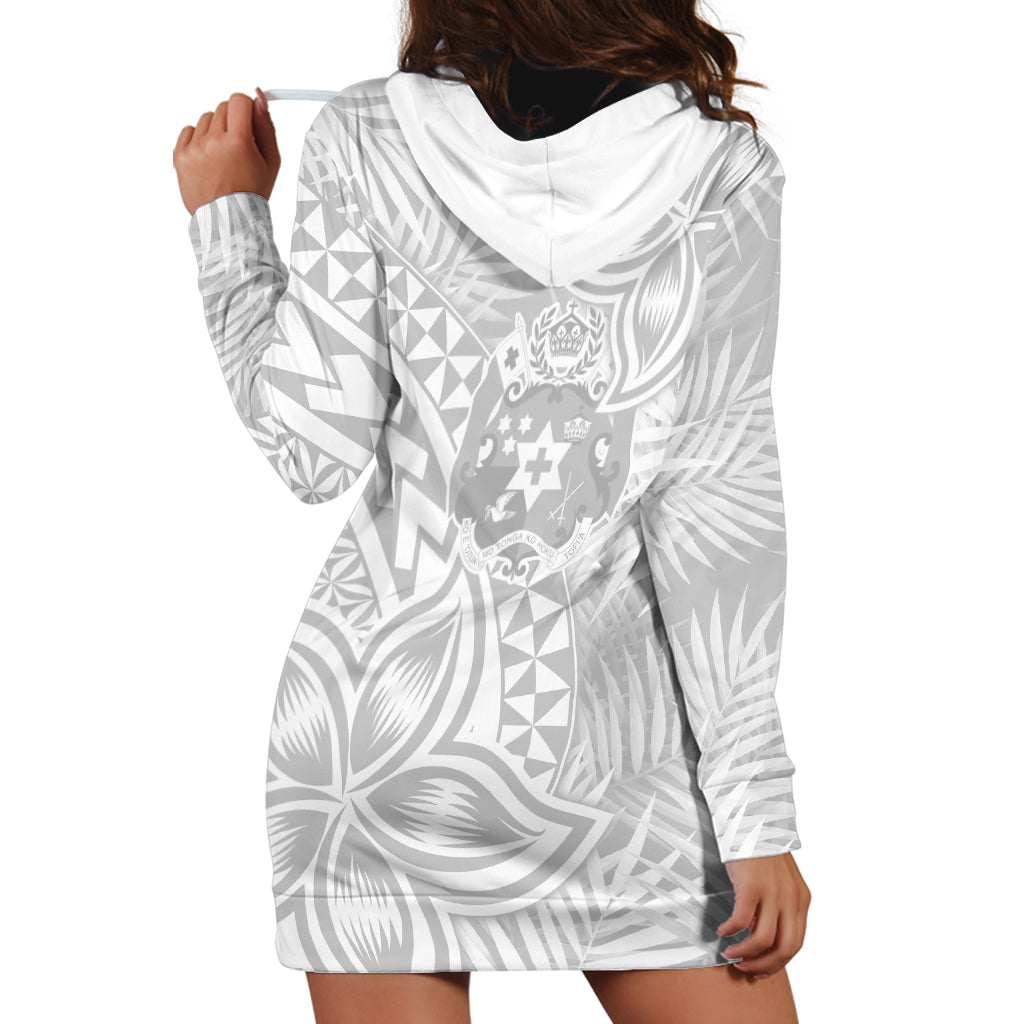 Personalised Tonga White Sunday Hoodie Dress Tropical Plant With Polynesian Pattern - Wonder Print Shop