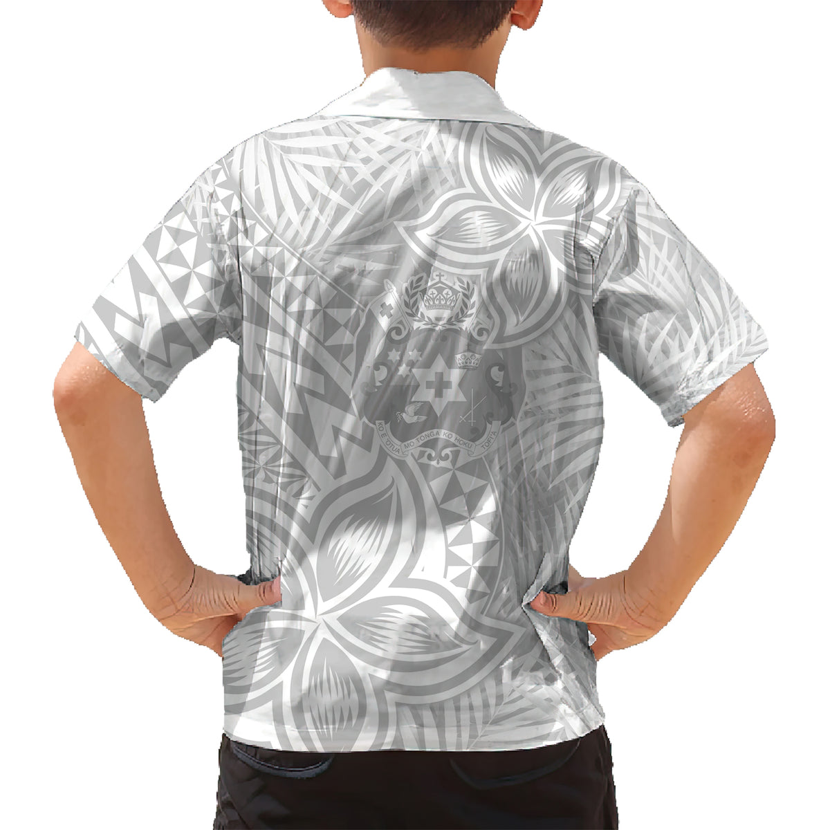 Personalised Tonga White Sunday Kid Hawaiian Shirt Tropical Plant With Polynesian Pattern - Wonder Print Shop