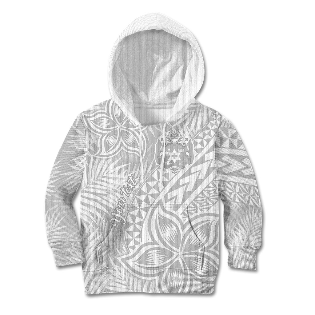Personalised Tonga White Sunday Kid Hoodie Tropical Plant With Polynesian Pattern - Wonder Print Shop