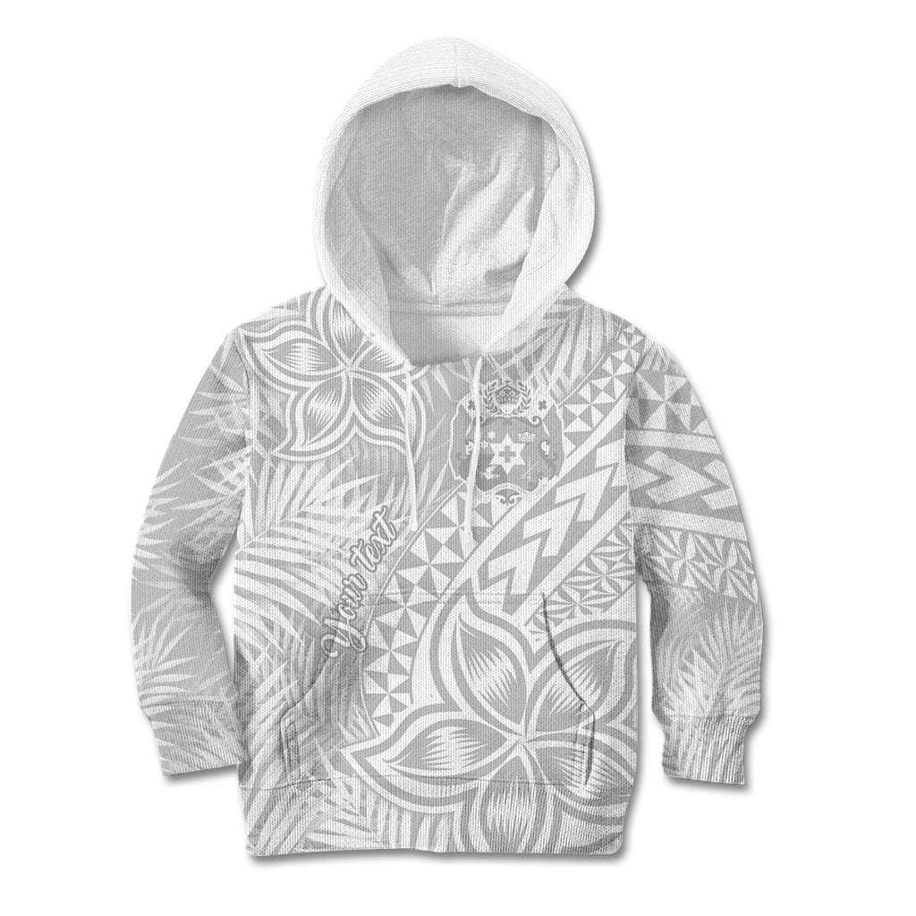 Personalised Tonga White Sunday Kid Hoodie Tropical Plant With Polynesian Pattern - Wonder Print Shop