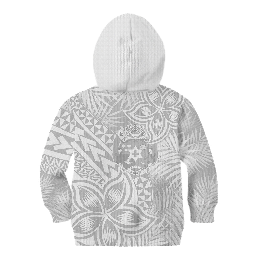 Personalised Tonga White Sunday Kid Hoodie Tropical Plant With Polynesian Pattern - Wonder Print Shop