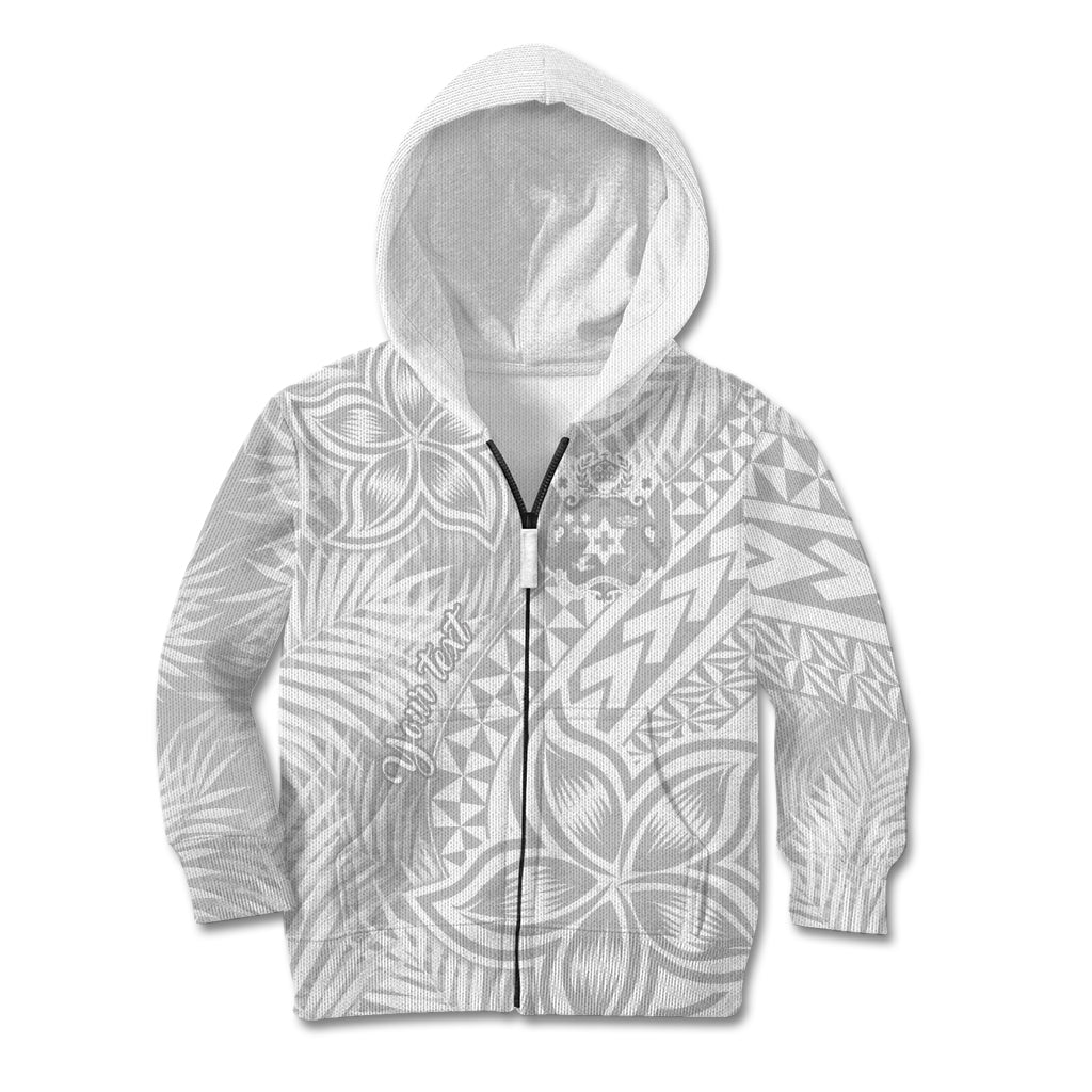 Personalised Tonga White Sunday Kid Hoodie Tropical Plant With Polynesian Pattern - Wonder Print Shop