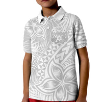 Personalised Tonga White Sunday Kid Polo Shirt Tropical Plant With Polynesian Pattern - Wonder Print Shop