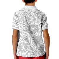 Personalised Tonga White Sunday Kid Polo Shirt Tropical Plant With Polynesian Pattern - Wonder Print Shop