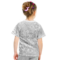 Personalised Tonga White Sunday Kid T Shirt Tropical Plant With Polynesian Pattern - Wonder Print Shop