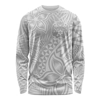 Personalised Tonga White Sunday Long Sleeve Shirt Tropical Plant With Polynesian Pattern - Wonder Print Shop