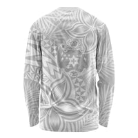 Personalised Tonga White Sunday Long Sleeve Shirt Tropical Plant With Polynesian Pattern - Wonder Print Shop