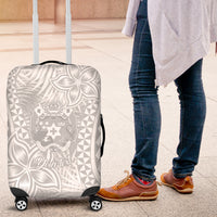 Personalised Tonga White Sunday Luggage Cover Tropical Plant With Polynesian Pattern - Wonder Print Shop