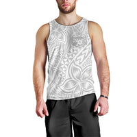 Personalised Tonga White Sunday Men Tank Top Tropical Plant With Polynesian Pattern - Wonder Print Shop