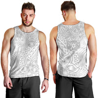 Personalised Tonga White Sunday Men Tank Top Tropical Plant With Polynesian Pattern - Wonder Print Shop