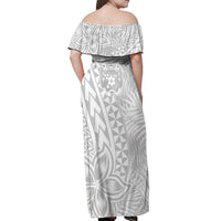 Personalised Tonga White Sunday Off Shoulder Maxi Dress Tropical Plant With Polynesian Pattern - Wonder Print Shop