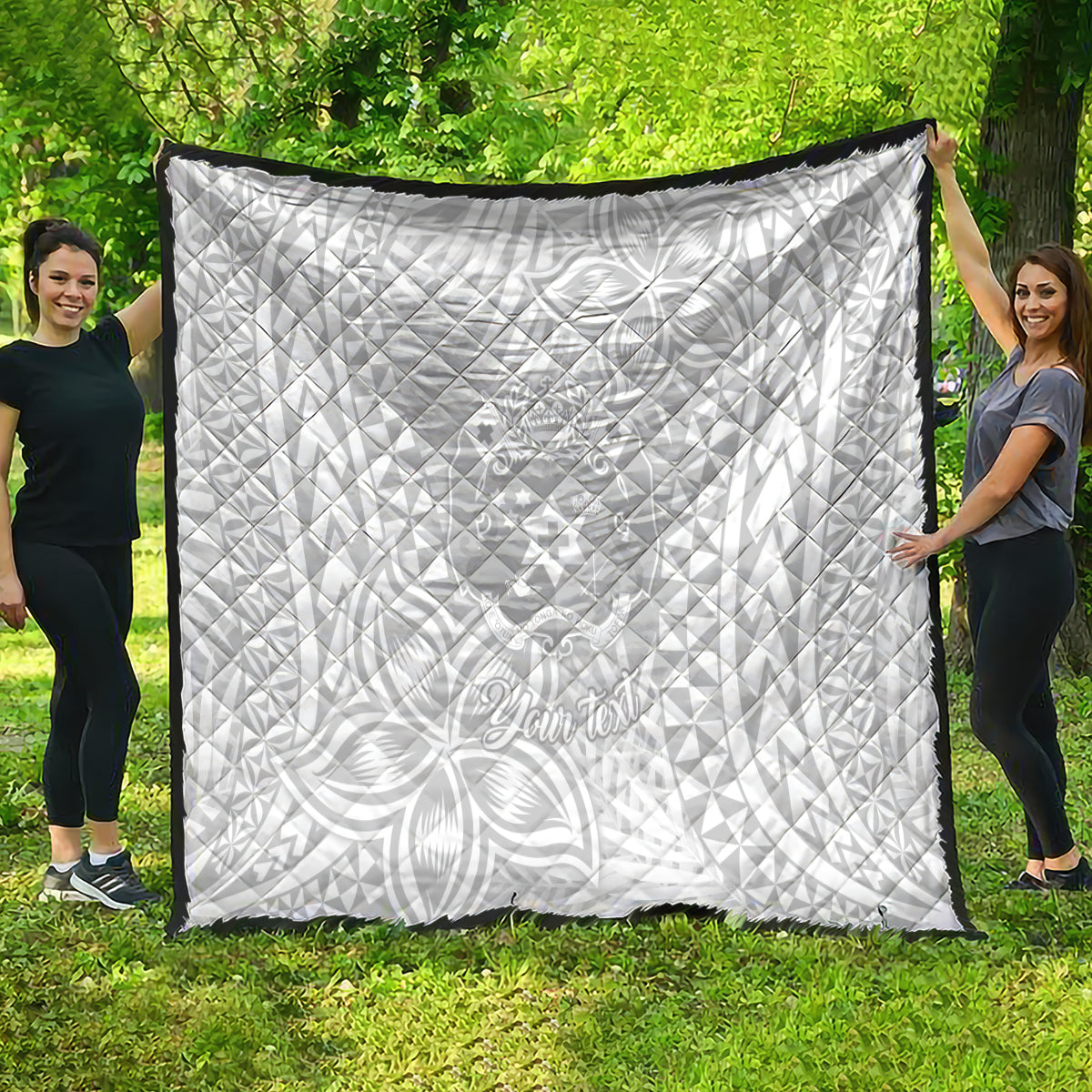 Personalised Tonga White Sunday Quilt Tropical Plant With Polynesian Pattern - Wonder Print Shop