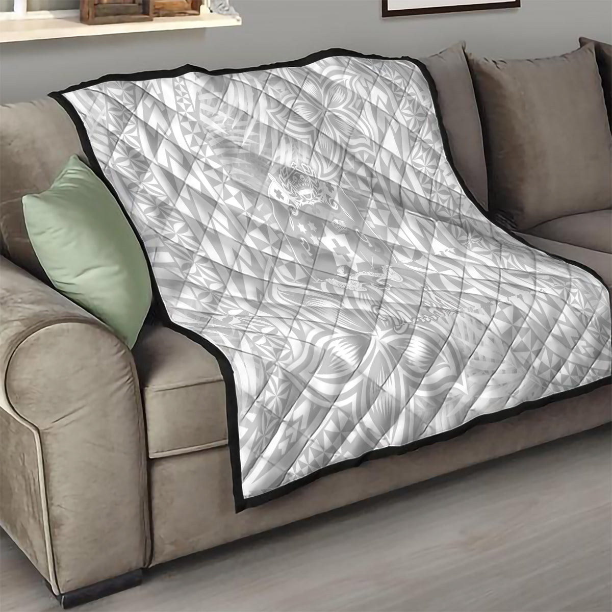 Personalised Tonga White Sunday Quilt Tropical Plant With Polynesian Pattern - Wonder Print Shop