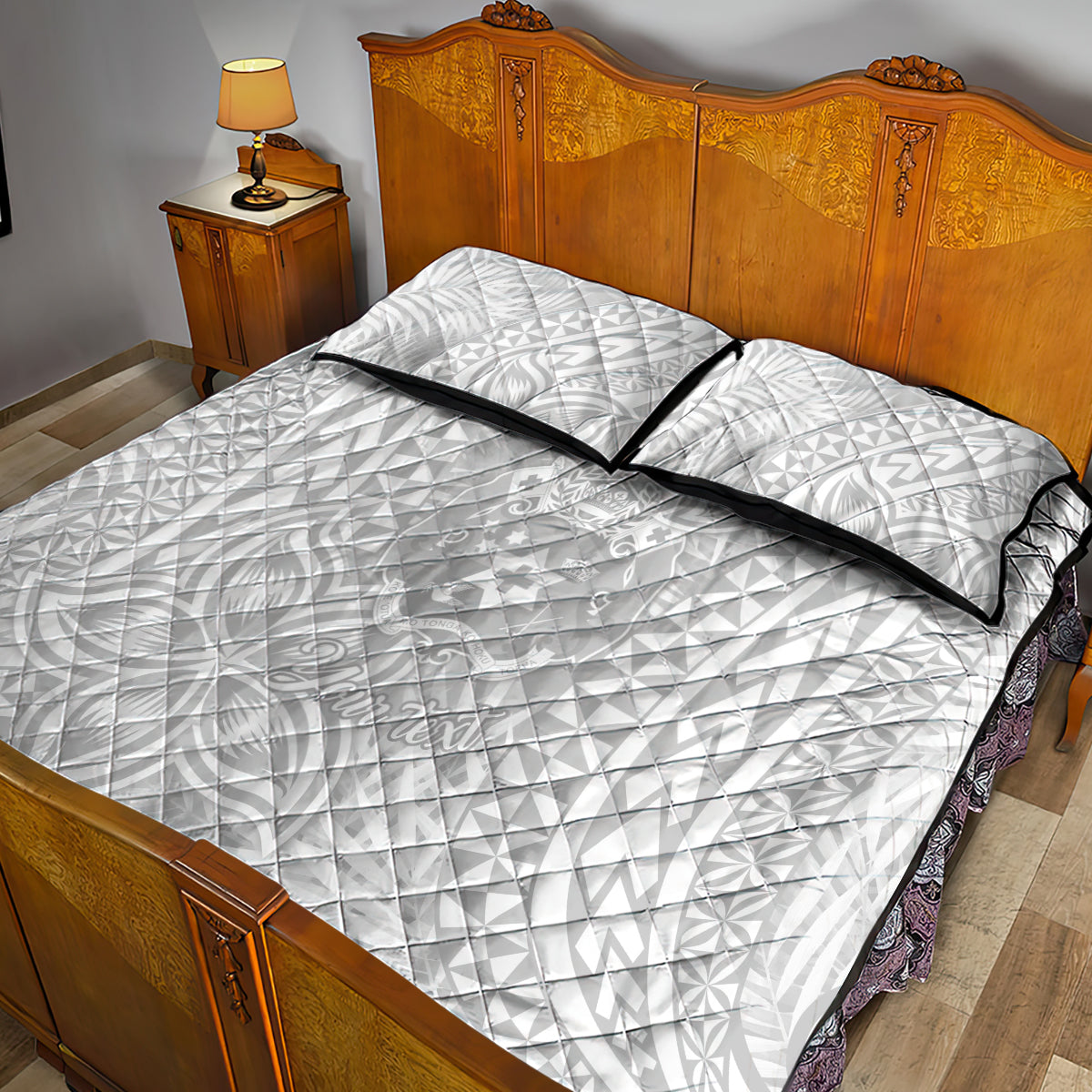 Personalised Tonga White Sunday Quilt Bed Set Tropical Plant With Polynesian Pattern - Wonder Print Shop