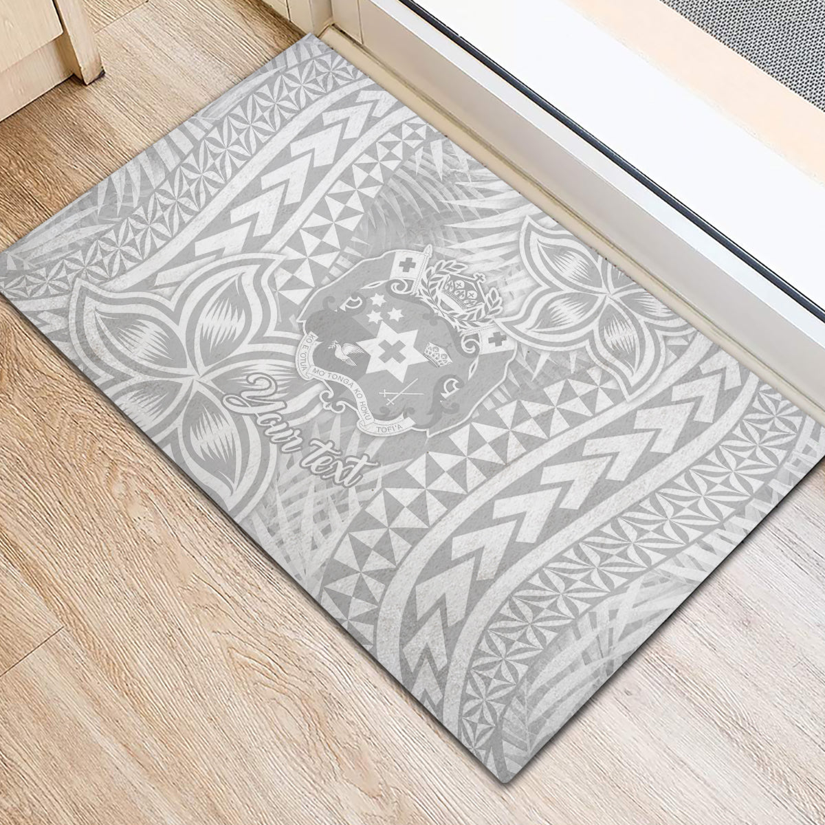Personalised Tonga White Sunday Rubber Doormat Tropical Plant With Polynesian Pattern - Wonder Print Shop