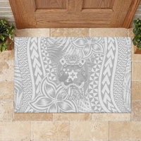 Personalised Tonga White Sunday Rubber Doormat Tropical Plant With Polynesian Pattern - Wonder Print Shop