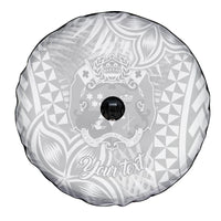 Personalised Tonga White Sunday Spare Tire Cover Tropical Plant With Polynesian Pattern - Wonder Print Shop