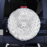 Personalised Tonga White Sunday Spare Tire Cover Tropical Plant With Polynesian Pattern - Wonder Print Shop