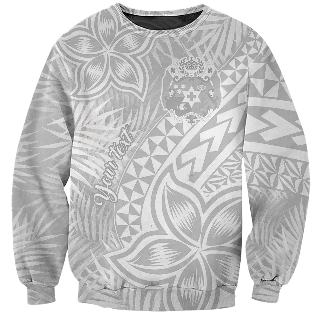 Personalised Tonga White Sunday Sweatshirt Tropical Plant With Polynesian Pattern - Wonder Print Shop