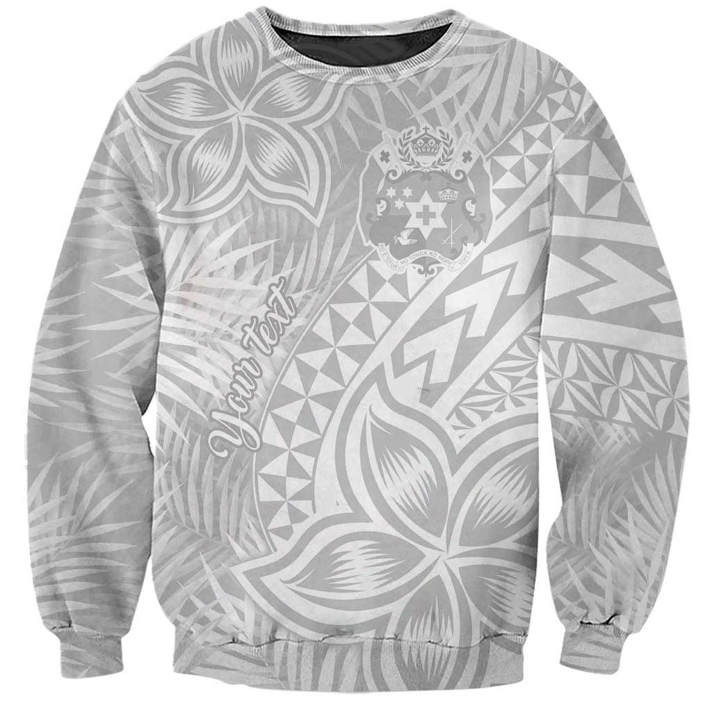 Personalised Tonga White Sunday Sweatshirt Tropical Plant With Polynesian Pattern - Wonder Print Shop