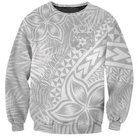 Personalised Tonga White Sunday Sweatshirt Tropical Plant With Polynesian Pattern - Wonder Print Shop