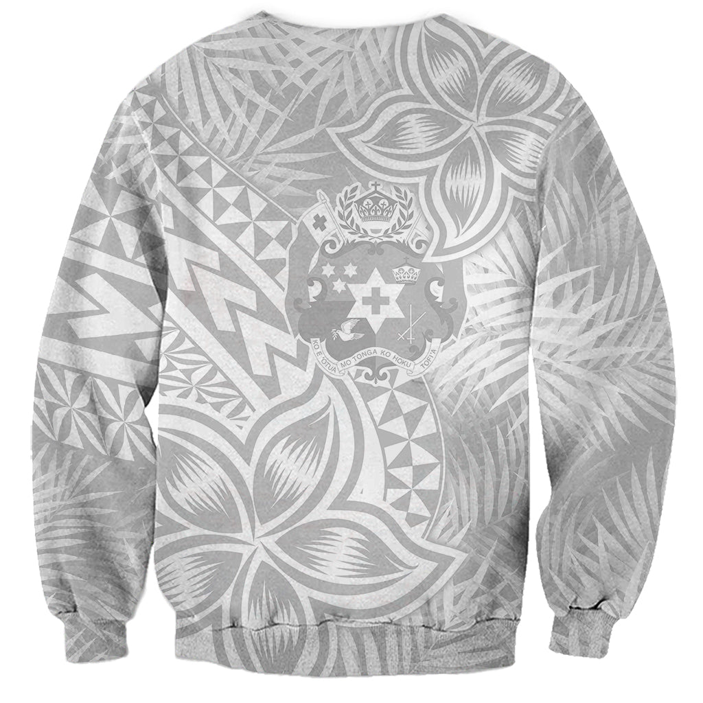 Personalised Tonga White Sunday Sweatshirt Tropical Plant With Polynesian Pattern - Wonder Print Shop