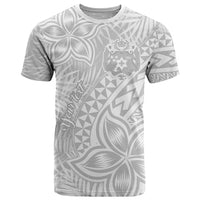 Personalised Tonga White Sunday T Shirt Tropical Plant With Polynesian Pattern - Wonder Print Shop