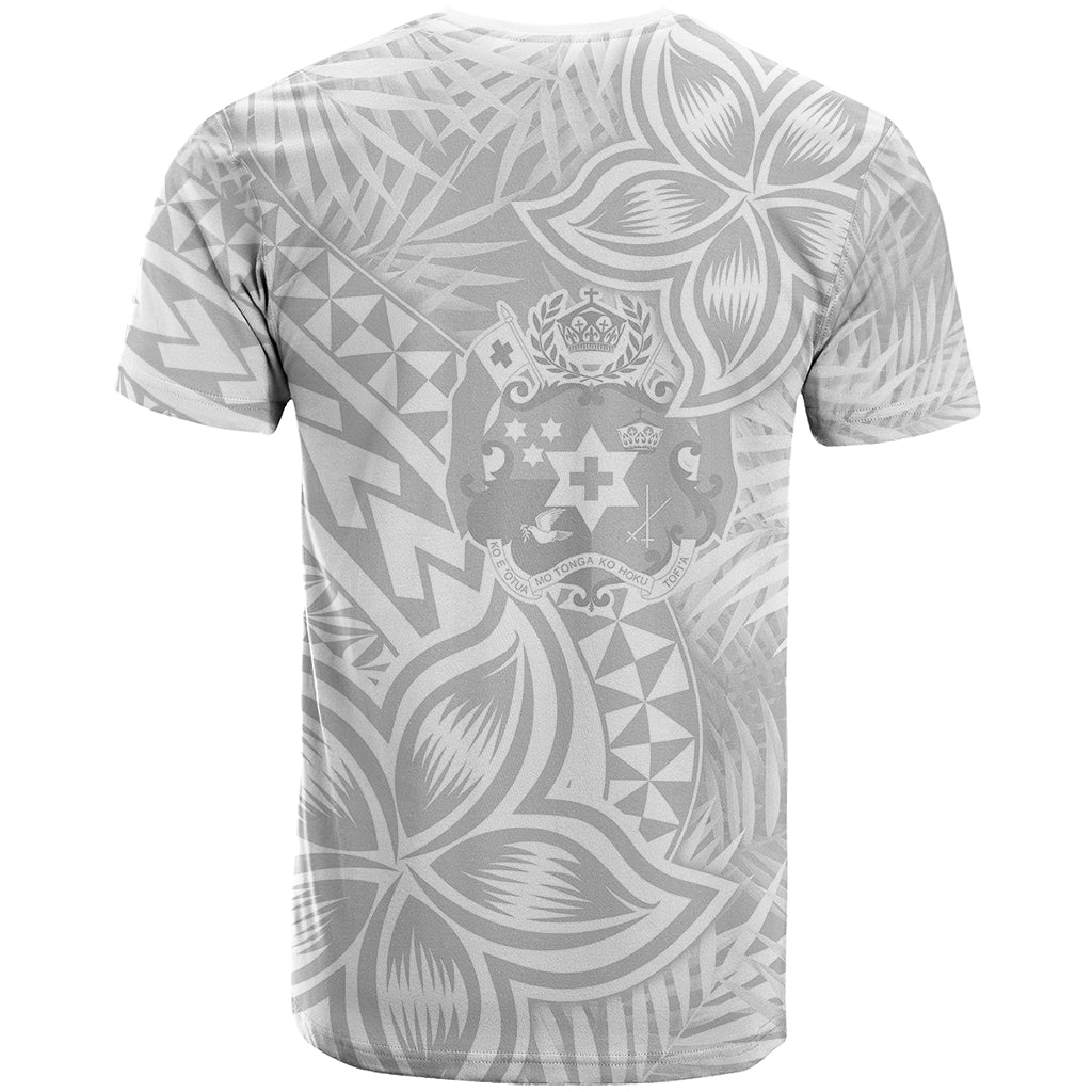 Personalised Tonga White Sunday T Shirt Tropical Plant With Polynesian Pattern - Wonder Print Shop