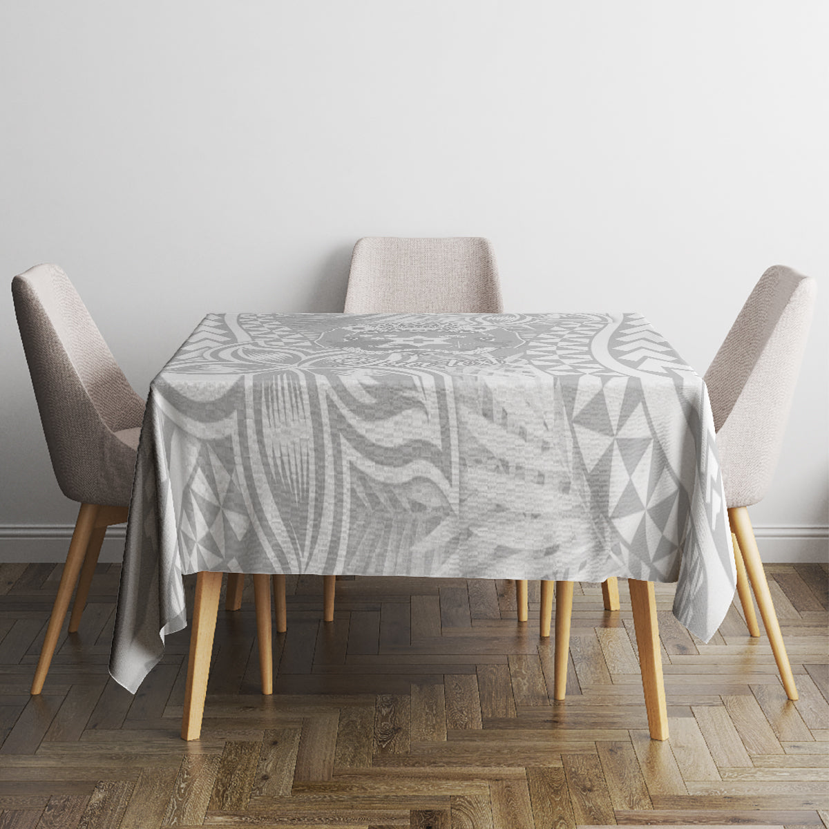 Personalised Tonga White Sunday Tablecloth Tropical Plant With Polynesian Pattern - Wonder Print Shop