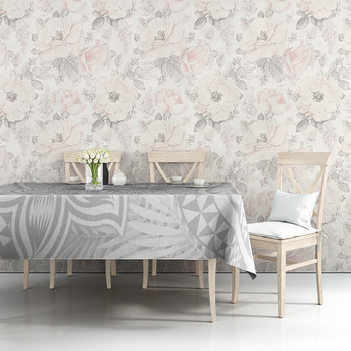 Personalised Tonga White Sunday Tablecloth Tropical Plant With Polynesian Pattern - Wonder Print Shop