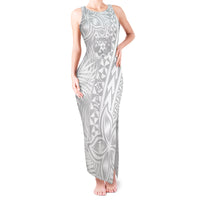 Personalised Tonga White Sunday Tank Maxi Dress Tropical Plant With Polynesian Pattern - Wonder Print Shop