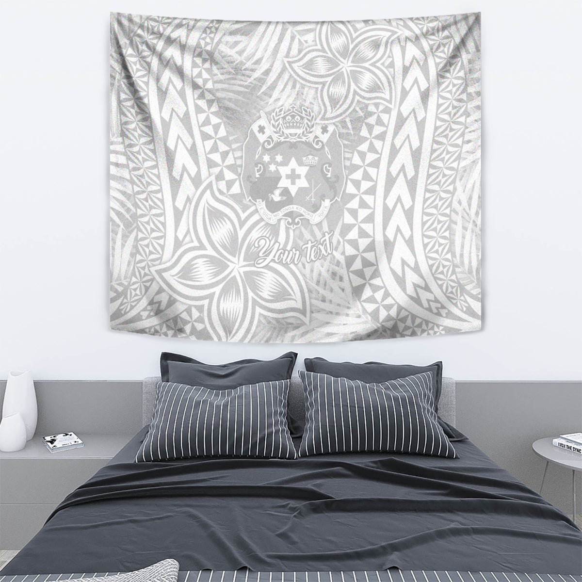 Personalised Tonga White Sunday Tapestry Tropical Plant With Polynesian Pattern - Wonder Print Shop