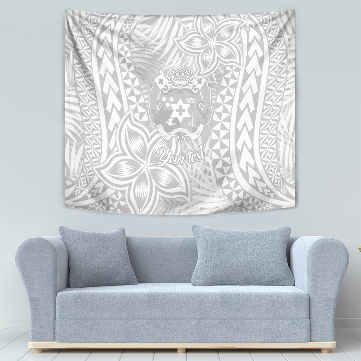 Personalised Tonga White Sunday Tapestry Tropical Plant With Polynesian Pattern - Wonder Print Shop