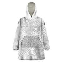 Personalised Tonga White Sunday Wearable Blanket Hoodie Tropical Plant With Polynesian Pattern - Wonder Print Shop