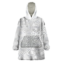 Personalised Tonga White Sunday Wearable Blanket Hoodie Tropical Plant With Polynesian Pattern - Wonder Print Shop