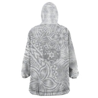 Personalised Tonga White Sunday Wearable Blanket Hoodie Tropical Plant With Polynesian Pattern - Wonder Print Shop