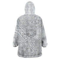 Personalised Tonga White Sunday Wearable Blanket Hoodie Tropical Plant With Polynesian Pattern - Wonder Print Shop