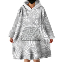 Personalised Tonga White Sunday Wearable Blanket Hoodie Tropical Plant With Polynesian Pattern - Wonder Print Shop