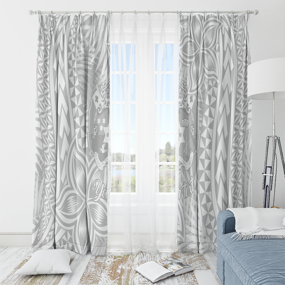 Personalised Tonga White Sunday Window Curtain Tropical Plant With Polynesian Pattern - Wonder Print Shop