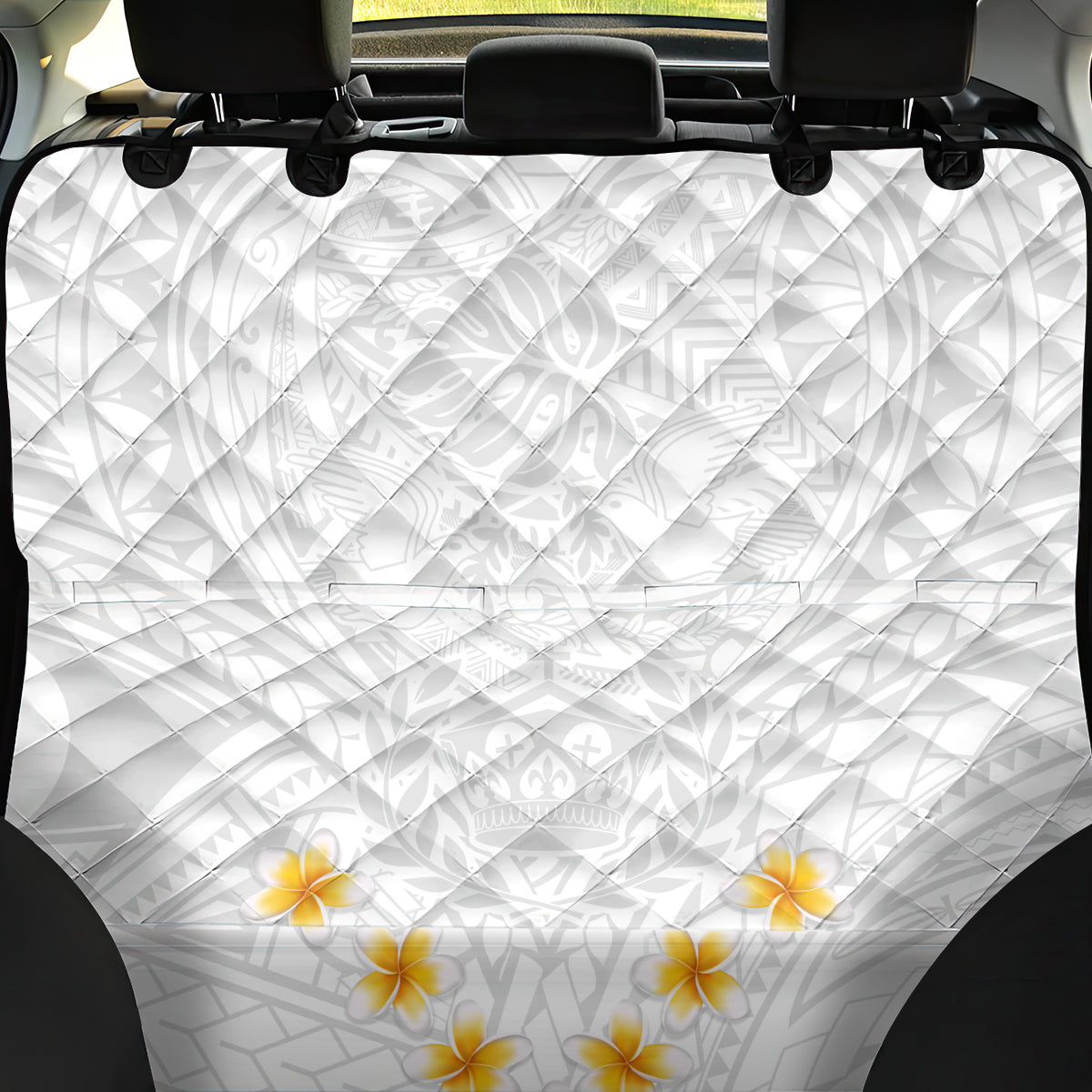 Tonga White Sunday Back Car Seat Cover Polynesian Plumeria Tribal Simple LT9 - Wonder Print Shop